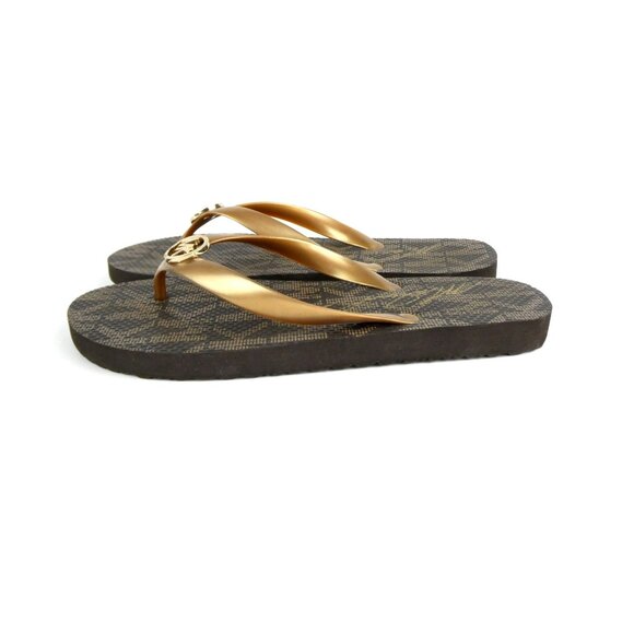 Michael Kors Brown Gold Flip Flops Size 8 - Picture 3 of 10